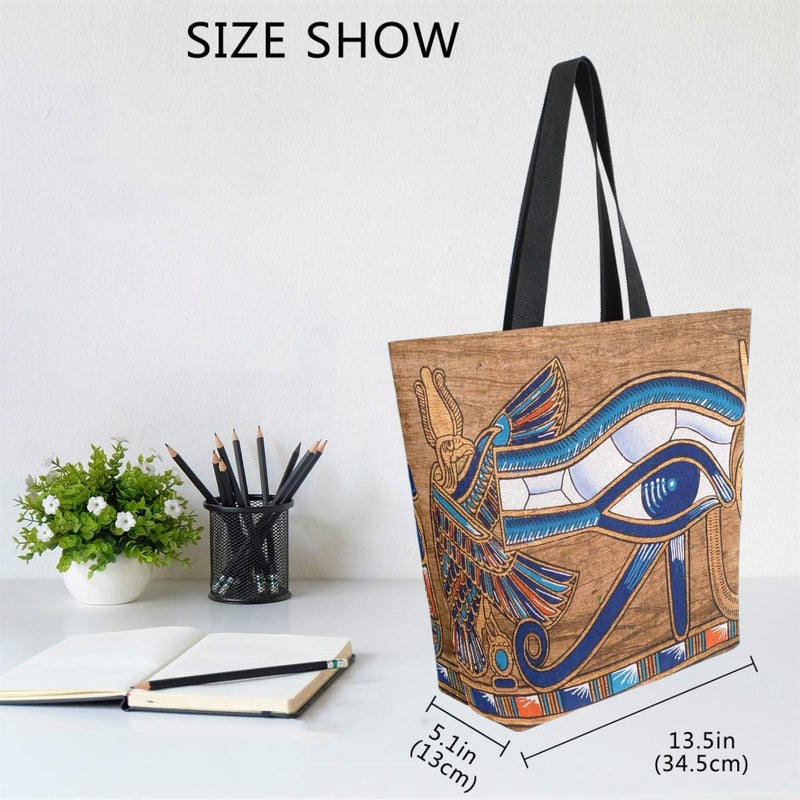Naanle Egypt Canvas Tote Bag Large Women Casual Shoulder Bag Handbag, Egyptian Horus Eye Reusable Multipurpose Heavy Duty Shopping Grocery Cotton Bag for Outdoors. - Image 5